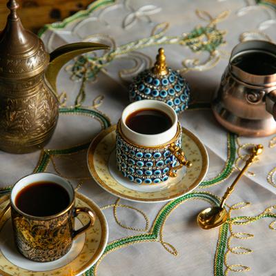 A traditional setting for serving coffee.