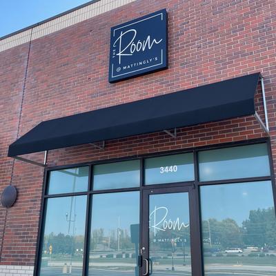 Entrance and sign to the private event space at Mattingly's St Charles called 