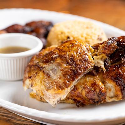 Half Chicken plate, close up.