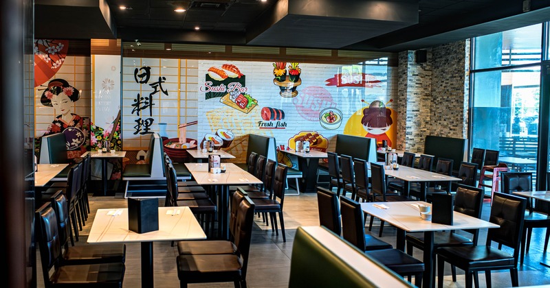 Interior, tables and seats ready for guests