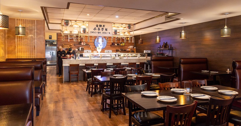 Interior, set tables and chairs ready for guests