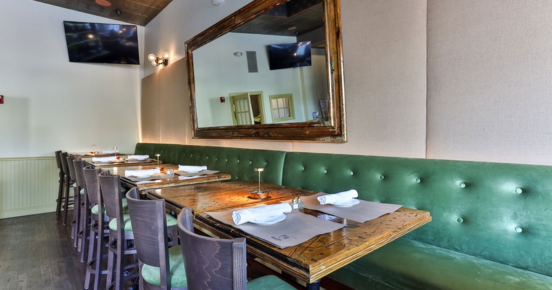 Restaurant interior, dining tables lined up