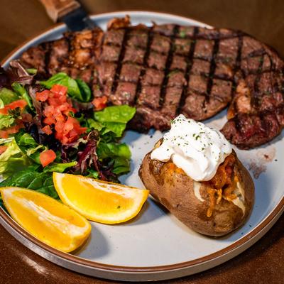Twelve-ounce ribeye steak.