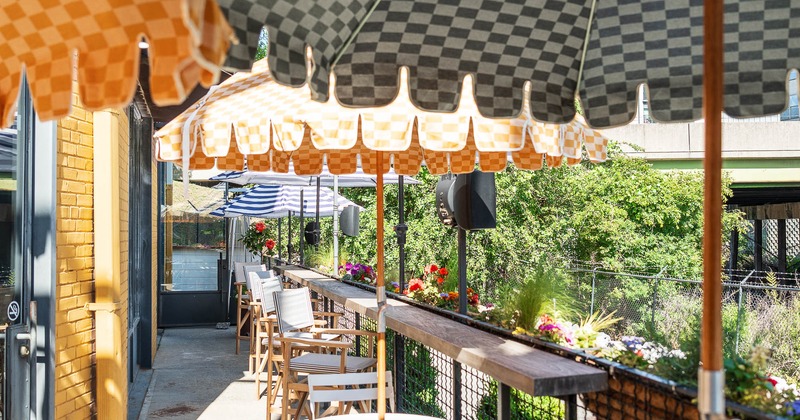 Exterior, chairs and wall table on patio