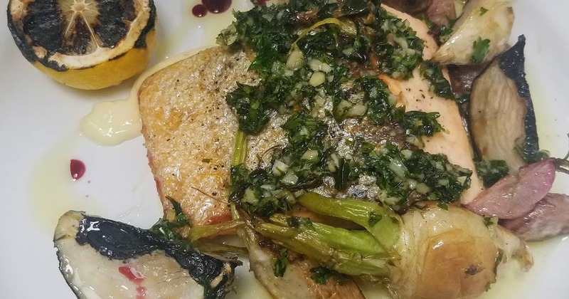 Salmon | loch duart salmon, turnips, radish, charred lemon, basil gremolata oil				19