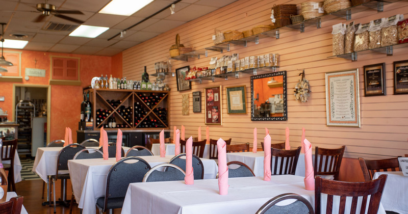 Interior, dining area ready for guests