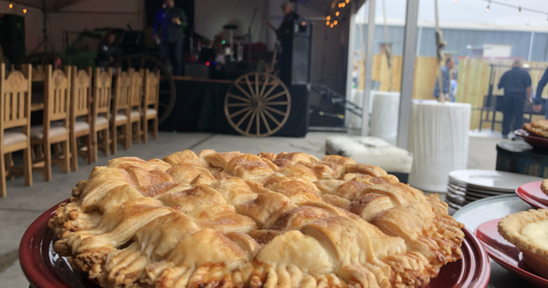 Close up view of a pie served on a catering table