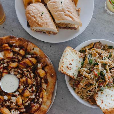 A top view of served meals.