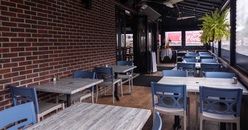 Terrace seating area, tables and chairs