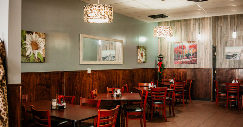 Interior, tables ready for guests
