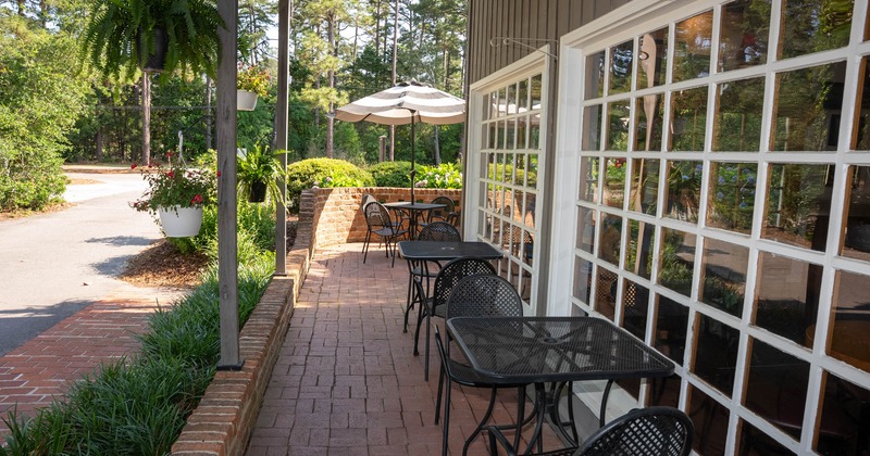 Exterior, tables and chairs lined up