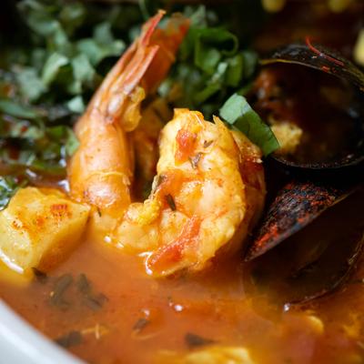 Seafood soup, closeup