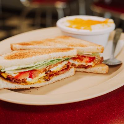 Egg, cheese, mayo, and BLT sandwich.