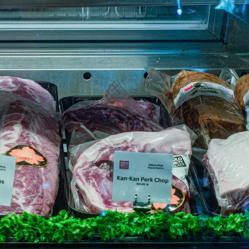 menu item 17 of 50, Pork loin, tenderloin, baby back ribs, spare ribs, belly, Boston bone in butt, hocks, shanks, back fat, ground pork,