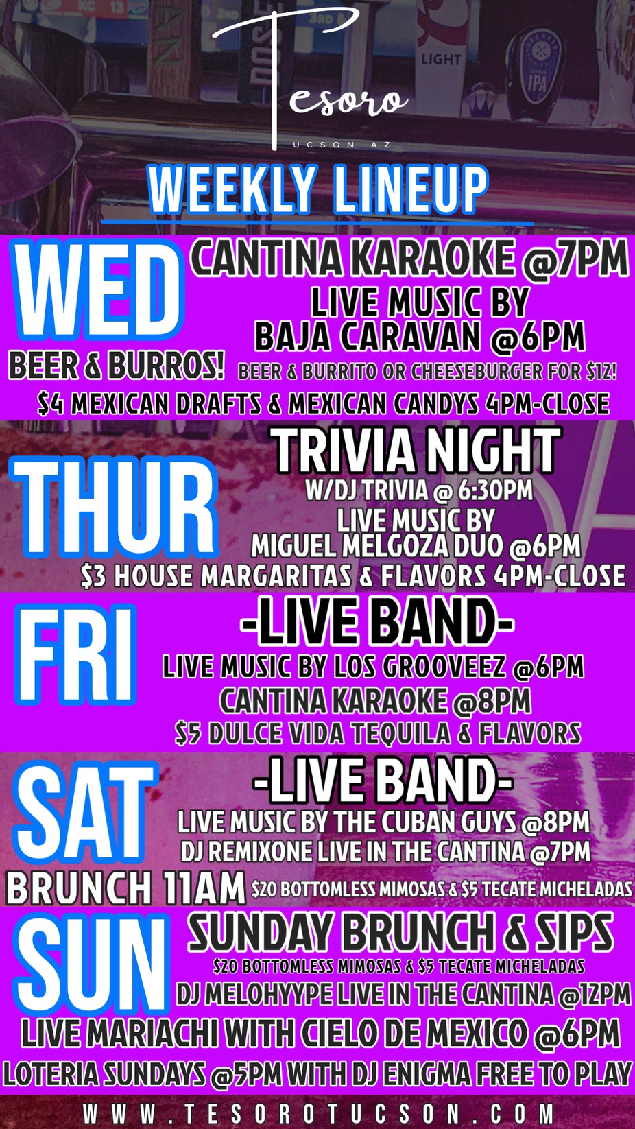 TESORO WEEKLY LINEUP event photo