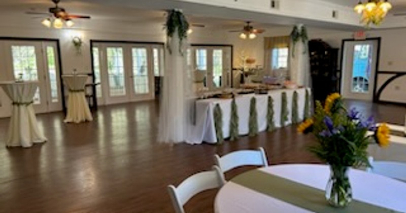 Interior, tables and chairs ready for guests