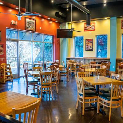 Interior, wooden chairs and tables