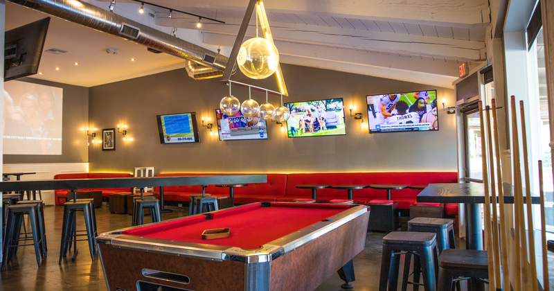 Interior, pool table and tv area