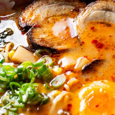 Spicy Miso Ramen, extreme close up.