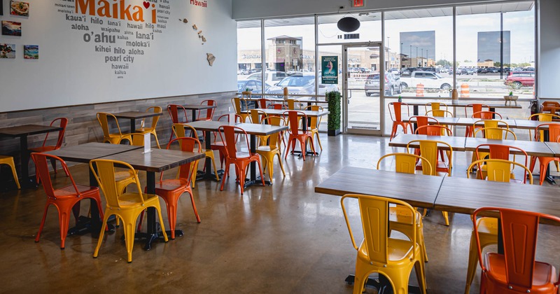 Interior, wide view of the seating area