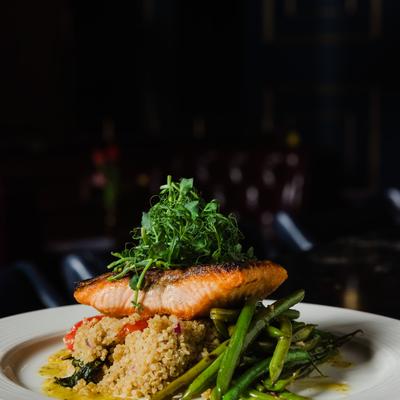 Woodfired Salmon, on a bed of quinoa tabbouleh