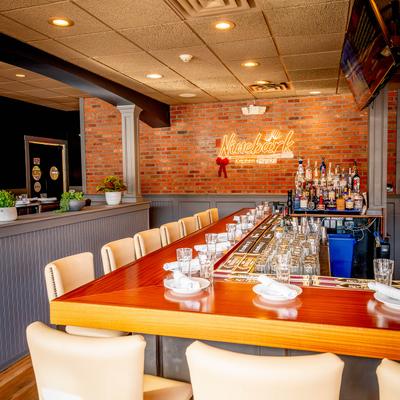 The serving counter, set for dining.