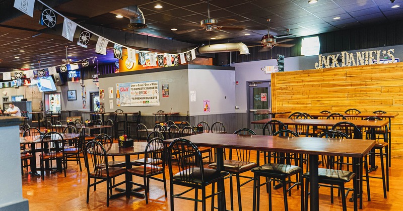 Interior, tables and chairs all lined up