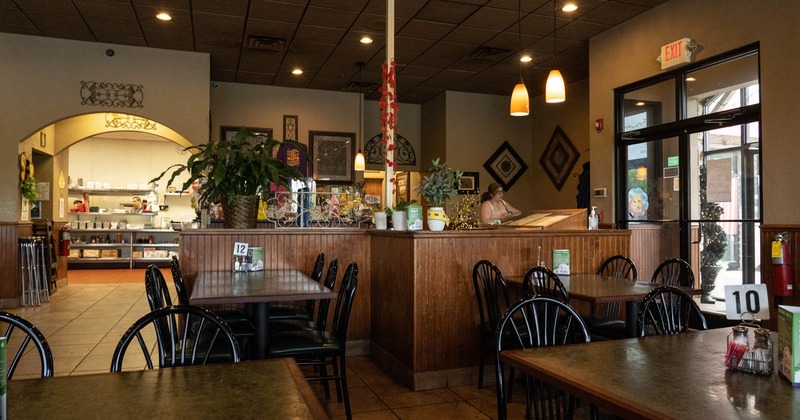 Interior, dining tables and chairs