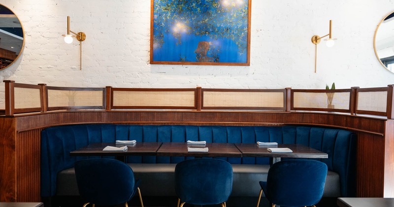 Interior, banquette seating, table and chairs