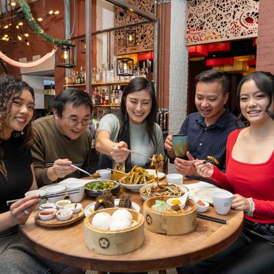 Customers having a meal.