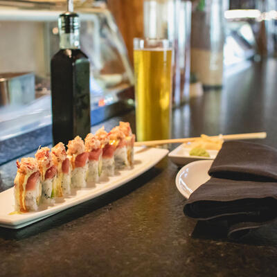 Sushi, beer on the side