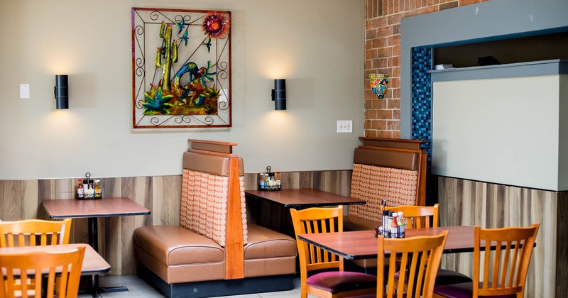 Interior, tables and booths at the dining area