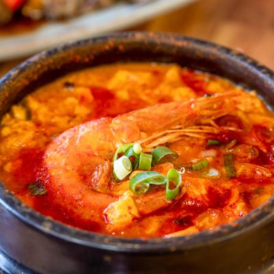 Spicy seafood and tofu stew.
