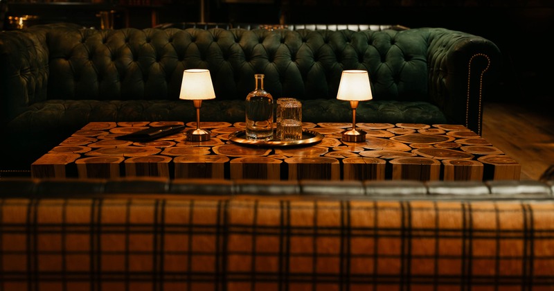 Interior, sofas and table in seating area