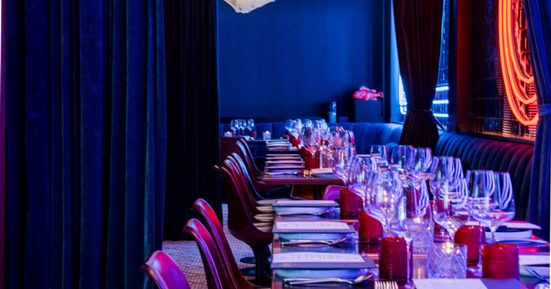 Interior, seating area, tables ready for guests