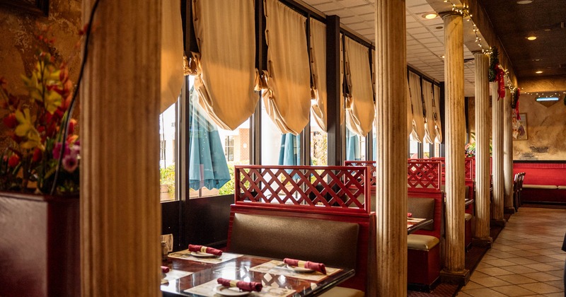 Interior, seating booths lined up