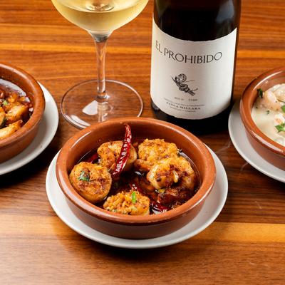 Sauteed gulf shrimp and wine.