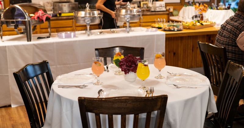 Interior, fully set dining table