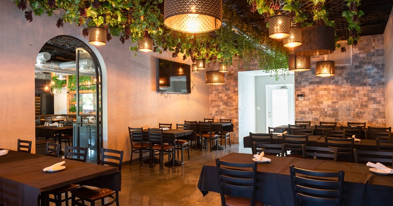 Interior, lined up dining tables