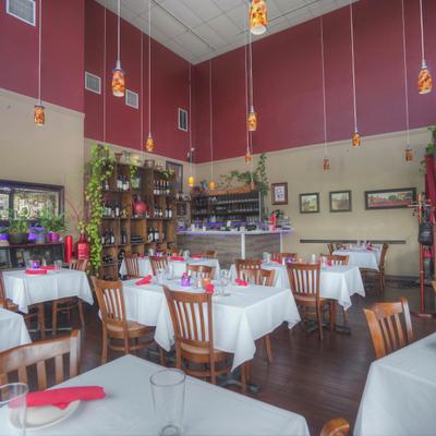 Restaurant interior, dining area.