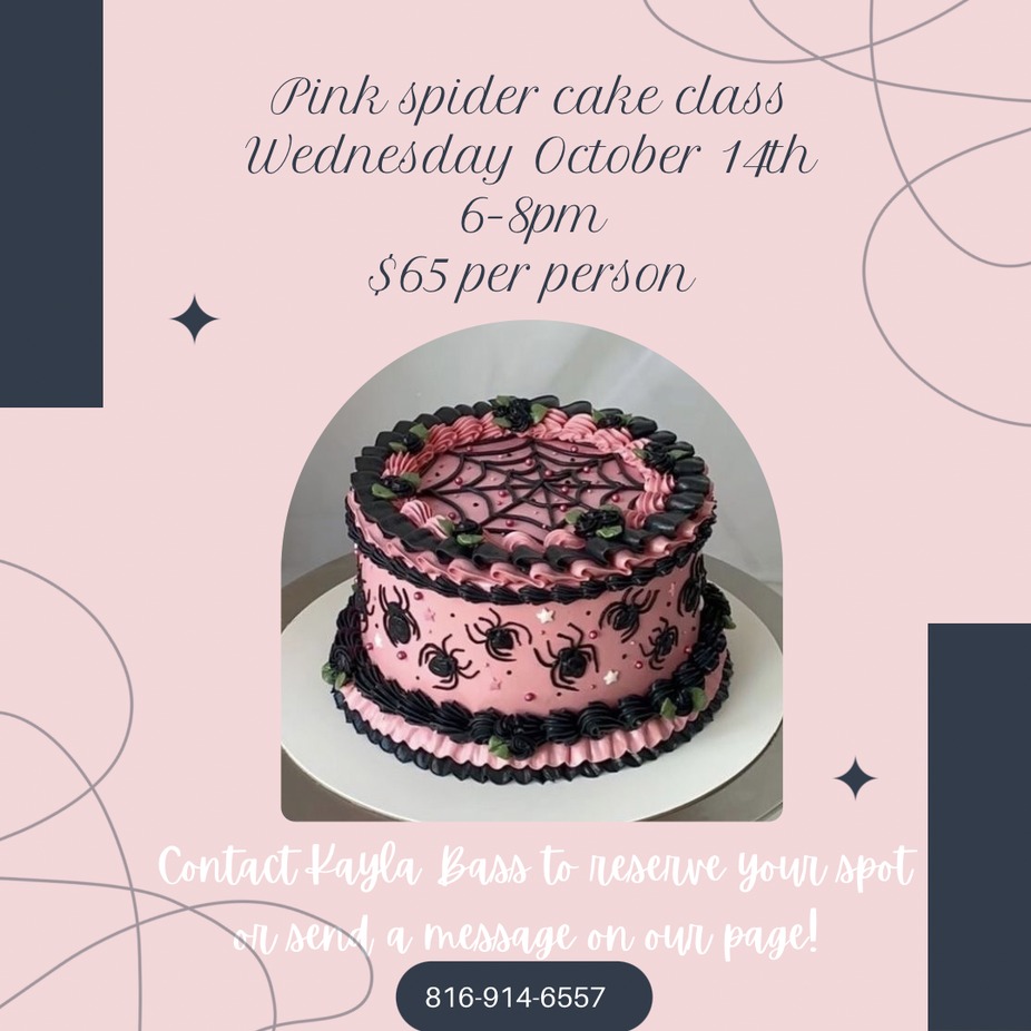 Wednesday October 14th pink spider cake class event photo