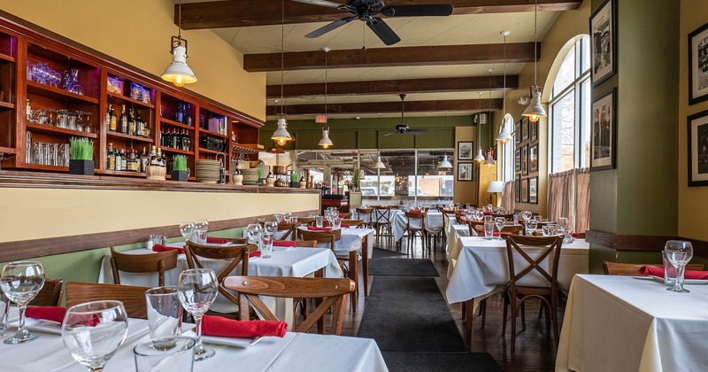 Interior, dining area with set tables