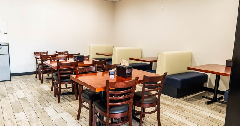 Tables with chairs and booths