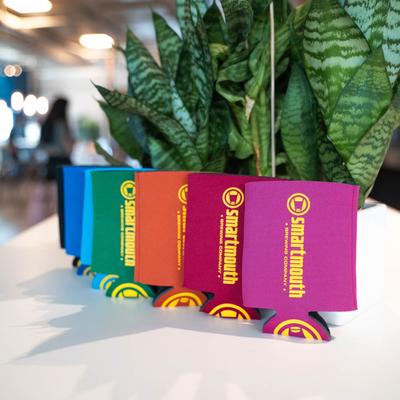 Colorful can sleeves.