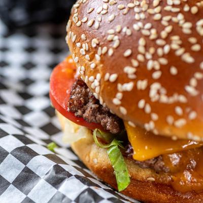 Close up of a smash burger.