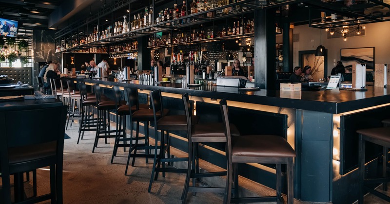 Interior, bar area, bar and bar stools