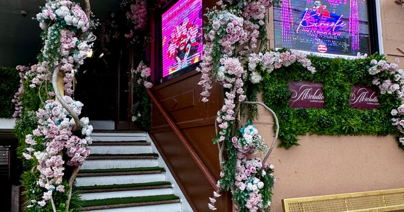 Exterior, entrance decorated with flowers