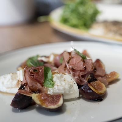 Burrata Mozzarella &Prosciutto - seasonal fruit, basil, aged balsamic