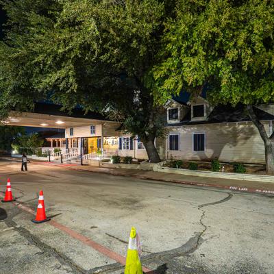 A view of the restaurant building from the street.
