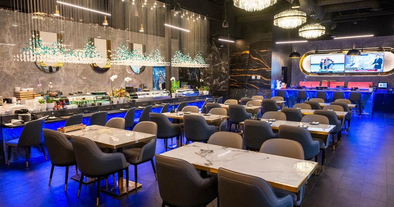 Interior, dining area with tables and chairs